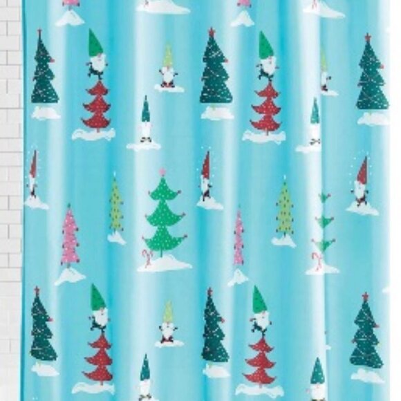 Holiday Time CHRISTMAS TREES AND GNOMES Fabric Shower Curtain – 72” x 72” - Picture 2 of 14